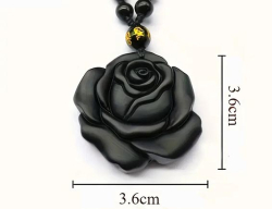 Náhrdelník z Obsidiánu  černá růže  3,6 cm